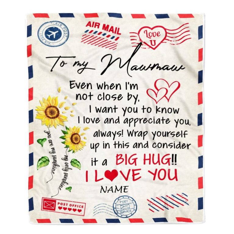 Mawmaw Blanket From Grandkids Love Big Hug Air Mail Letter Sunflower, Personalized Blanket For Mom, Mother's Day Gifts Blanket
