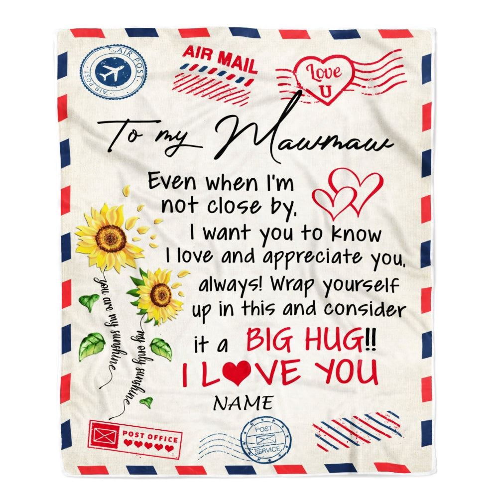 Mawmaw Blanket From Grandkids Love Big Hug Air Mail Letter Sunflower, Personalized Blanket For Mom, Mother's Day Gifts Blanket