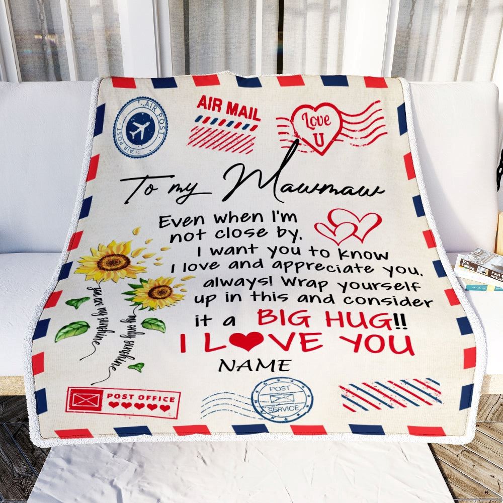 Mawmaw Blanket From Grandkids Love Big Hug Air Mail Letter Sunflower, Personalized Blanket For Mom, Mother's Day Gifts Blanket