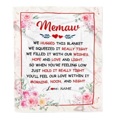 Memaw Blanket From Grandkids Granddaughter Grandson We Hugged This Blanket Floral, Personalized Blanket For Mom, Mother's Day Gifts Blanket