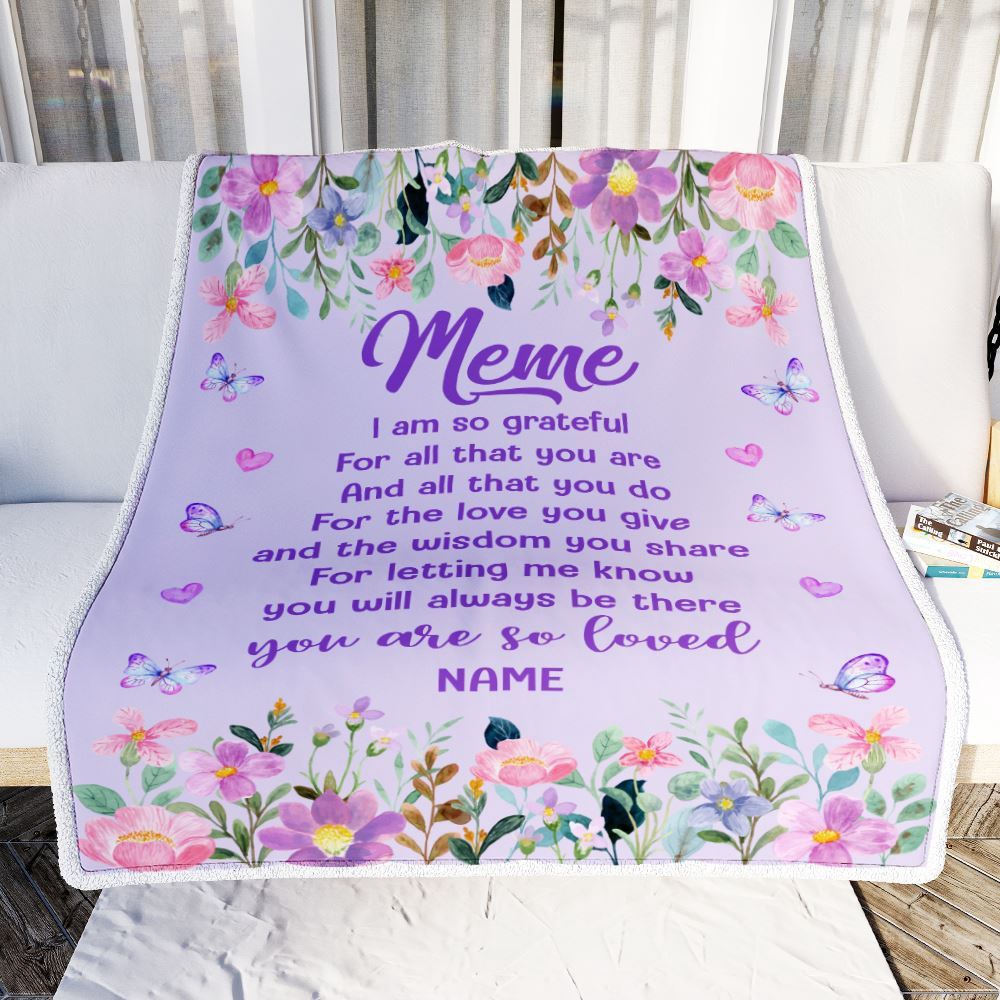 Meme Blanket From Granddaughter Grandson Floral Butterfly Love You Give, Personalized Blanket For Mom, Mother's Day Gifts Blanket