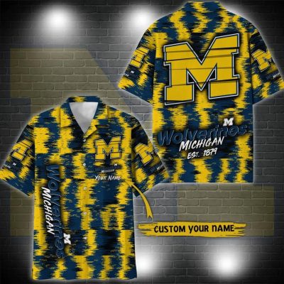 Michigan Wolverines Aloha Hawaiian Shirt Custom Your Name, NCAA Hawaiian Shirt