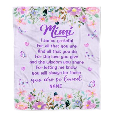 Mimi Blanket From Granddaughter Grandson Floral Butterfly Love You Give, Personalized Blanket For Mom, Mother's Day Gifts Blanket