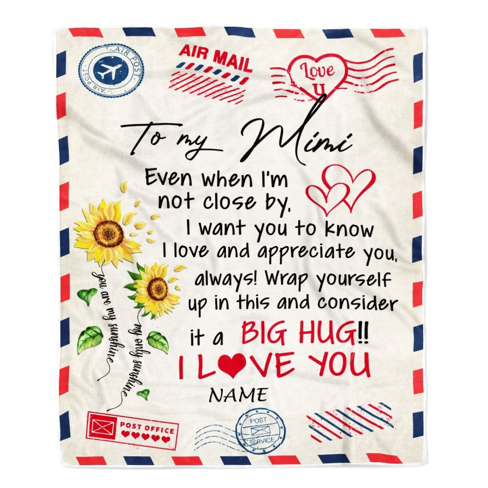 Mimi Blanket From Grandkids Love Big Hug Air Mail Letter Sunflower, Personalized Blanket For Mom, Mother's Day Gifts Blanket