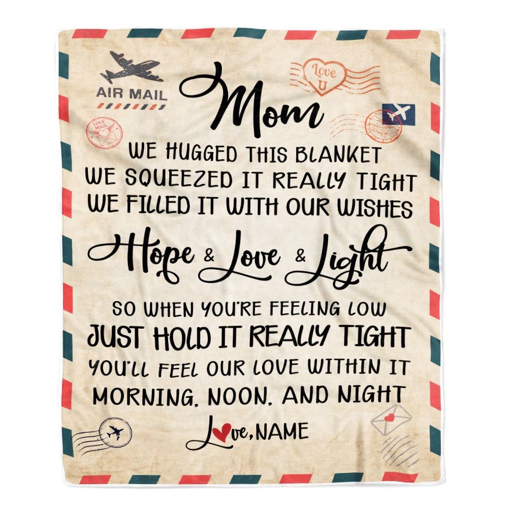 Mom Blanket From Daughter Son We Hugged This Blanket Mail Letter, Personalized Blanket For Mom, Mother's Day Gifts Blanket