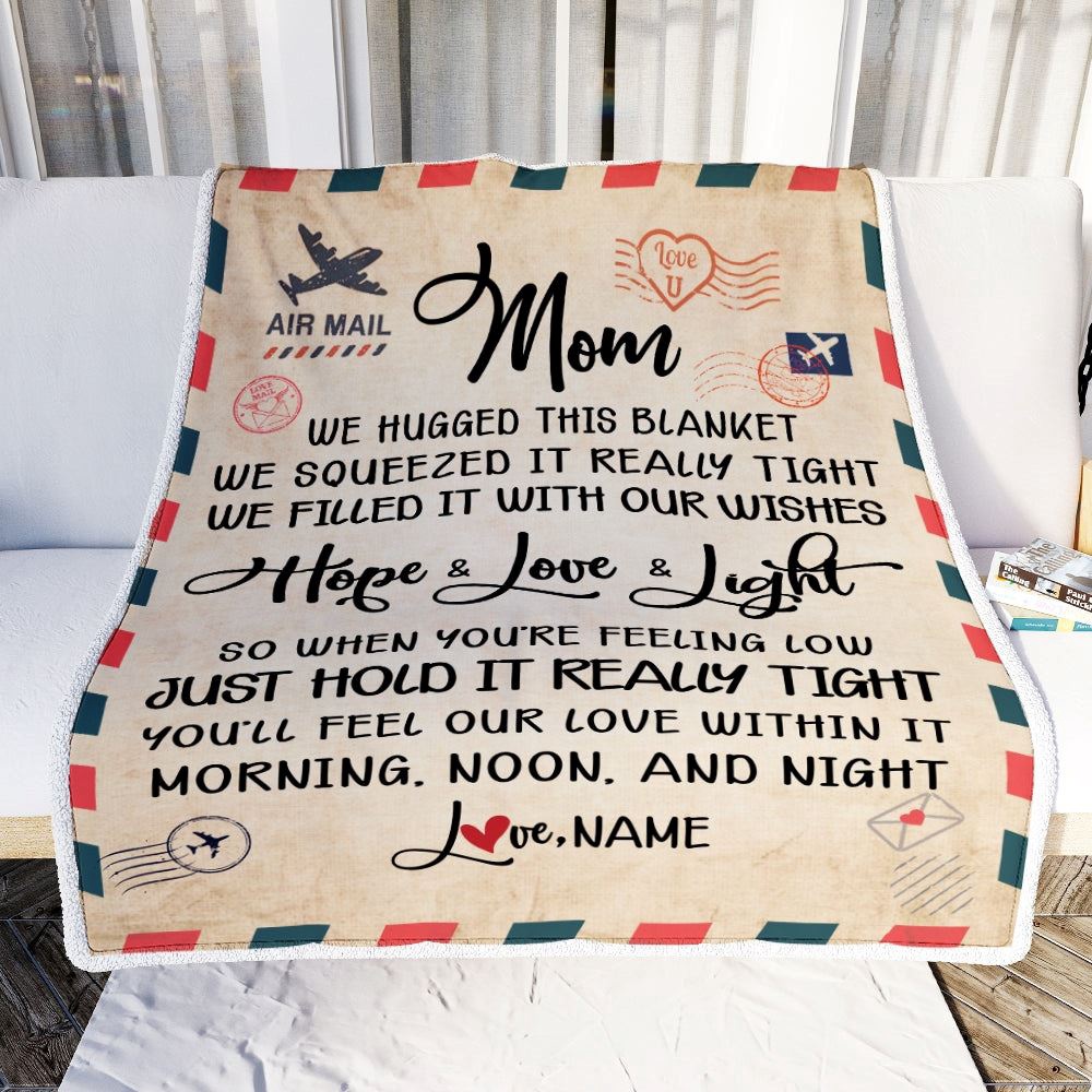Mom Blanket From Daughter Son We Hugged This Blanket Mail Letter, Personalized Blanket For Mom, Mother's Day Gifts Blanket