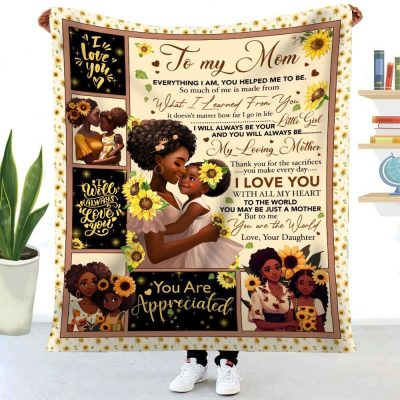 Mom Blanket, Sunflower Black Mom You Are The World Blanket From Daughter, Blankets For Mothers Day