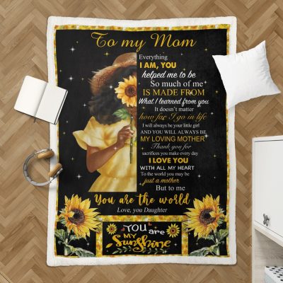 Mother's Day Black Mom Blanket From Daughter Sunflower Art Fleece Blanket To Black Mom, Blankets For Mothers Day