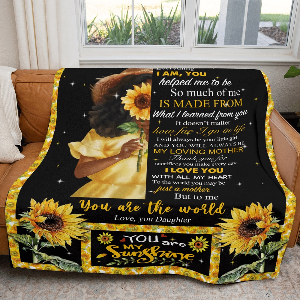 Mother's Day Black Mom Blanket From Daughter Sunflower Art Fleece Blanket To Black Mom, Blankets For Mothers Day