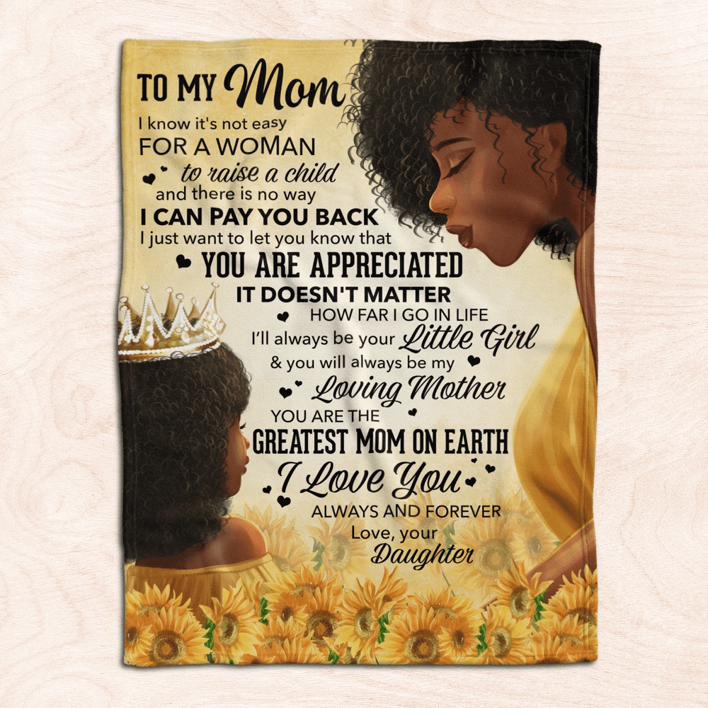 Mother's Day Blanket For Mom Black Mom Blanket Daughter To My Mom Blanket, Blankets For Mothers Day