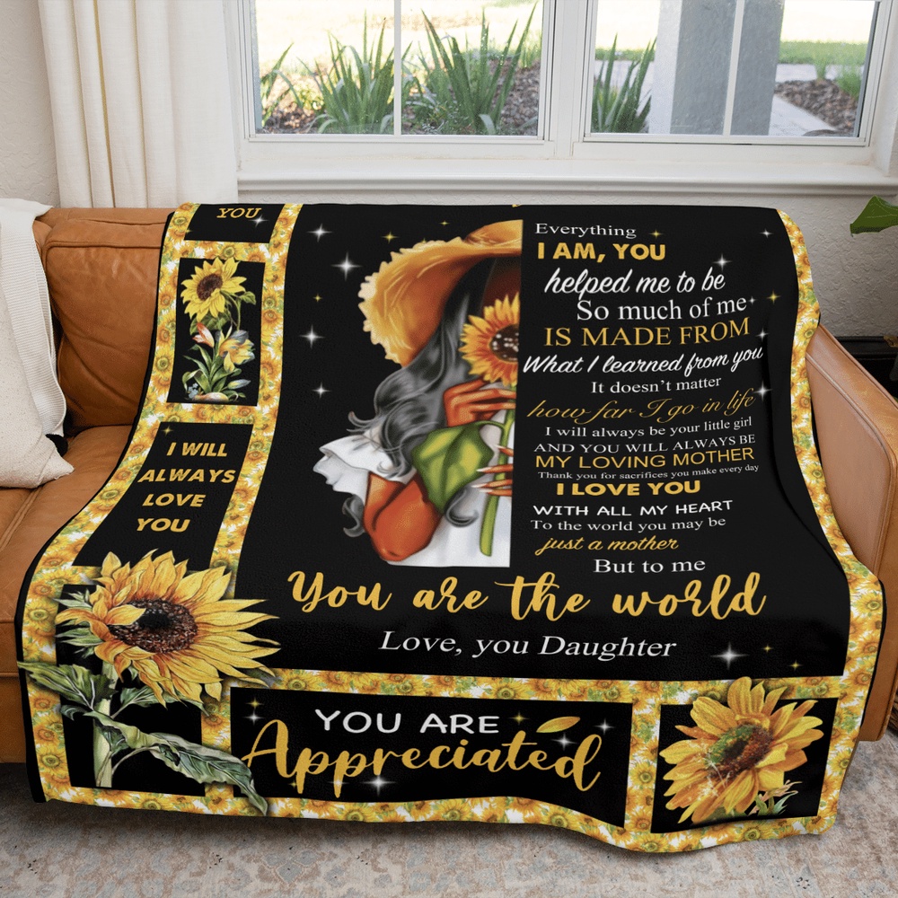 Mother's Day Daughter To Mom Blanket For Black Mom Sunflower Fleece Blanket From Daughter, Blankets For Mothers Day