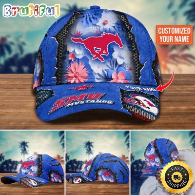 NCAA SMU Mustangs Baseball Cap Flag Flower Custom Name Cap