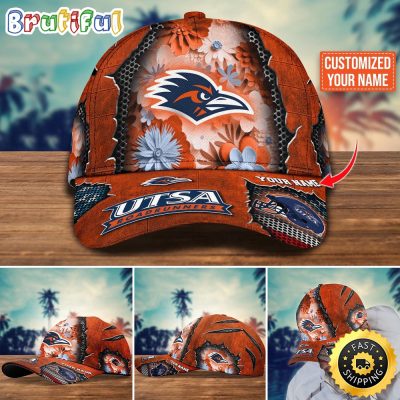 NCAA UTSA Roadrunners Baseball Cap Flag Flower Custom Name Cap