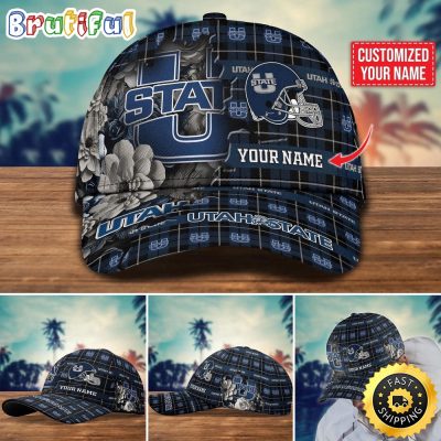 NCAA Utah State Aggies Baseball Cap Flower Custom Name Cap