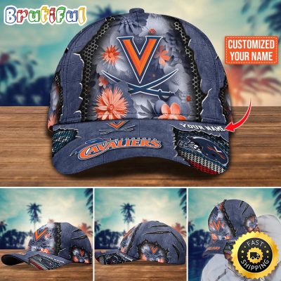 NCAA Virginia Cavaliers Baseball Cap Flag Flower Custom Name Cap