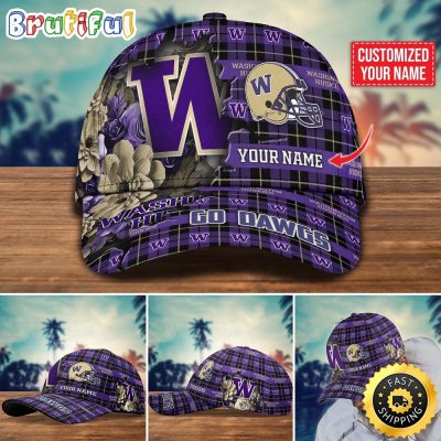 NCAA Washington Huskies Baseball Cap Flower Custom Name Cap