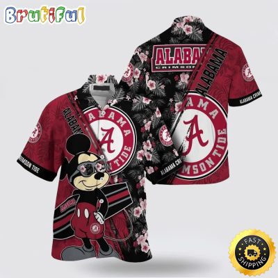 NCAA Alabama Crimson Tide Hawaiian Shirt Mickey And Floral Pattern