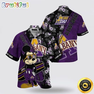 NCAA Albany Great Danes Hawaiian Shirt Mickey And Floral Pattern