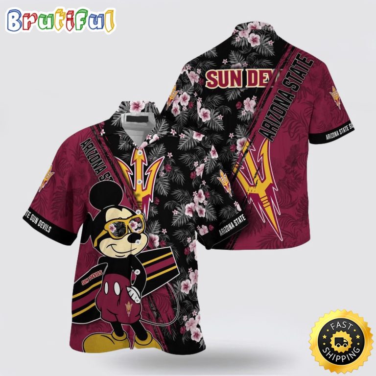 NCAA Arizona State Sun Devils Hawaiian Shirt Mickey And Floral Pattern