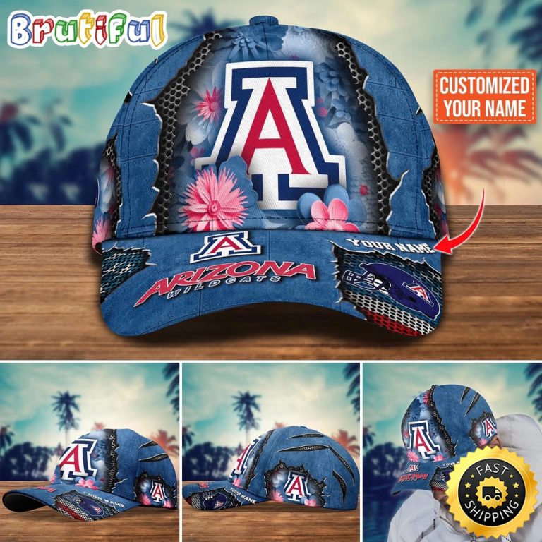 NCAA Arizona Wildcats Baseball Cap Flag Flower Custom Name Cap
