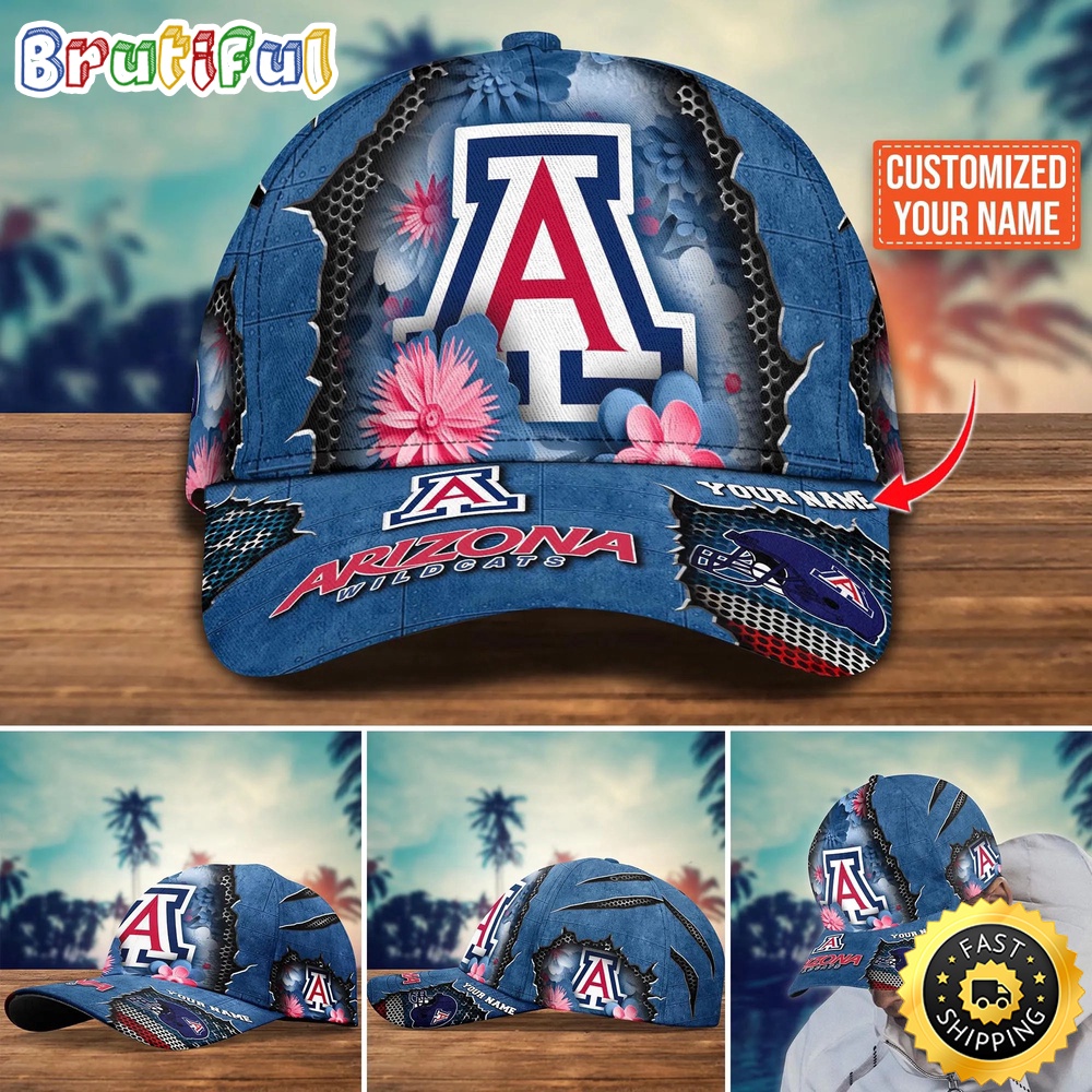 NCAA Arizona Wildcats Baseball Cap Flag Flower Custom Name Cap NCAA Arizona Wildcats Baseball Cap Flag Flower Custom Name Cap