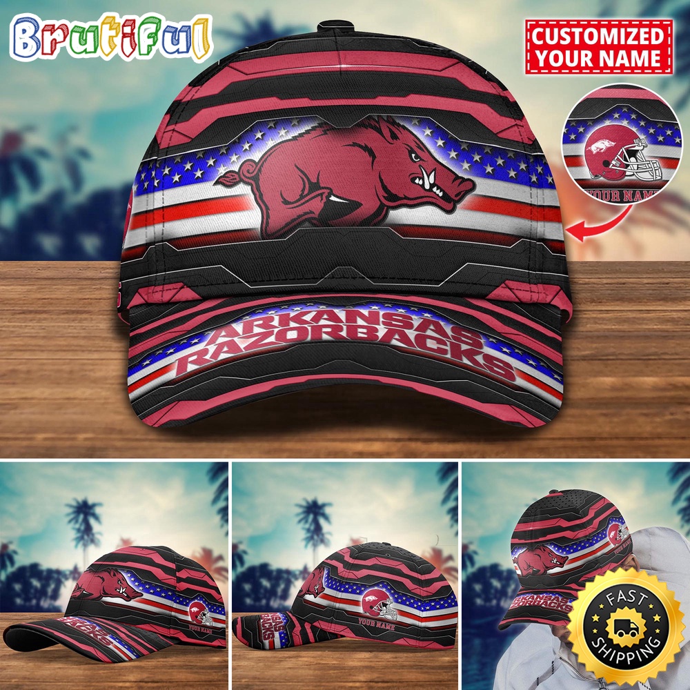 NCAA Arkansas Razorbacks Baseball Cap Flag Custom Name Cap NCAA Arkansas Razorbacks Baseball Cap Flag Custom Name Cap