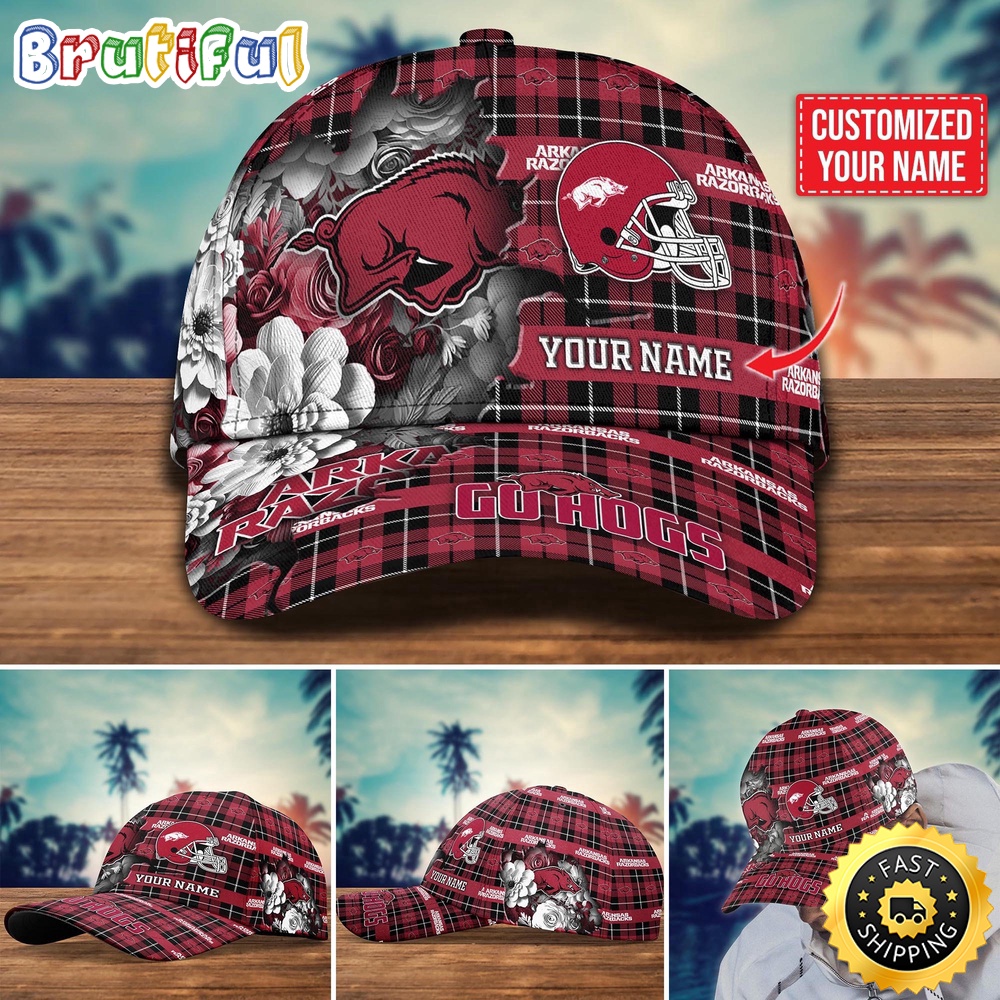 NCAA Arkansas Razorbacks Baseball Cap Flower Custom Name Cap NCAA Arkansas Razorbacks Baseball Cap Flower Custom Name Cap