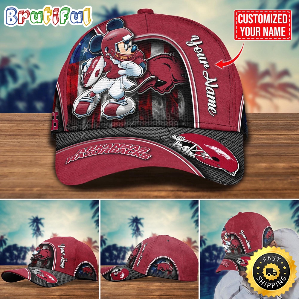 NCAA Arkansas Razorbacks Baseball Cap Mickey Mouse Custom Cap For Fans