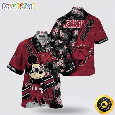 NCAA Arkansas Razorbacks Hawaiian Shirt Mickey And Floral Pattern