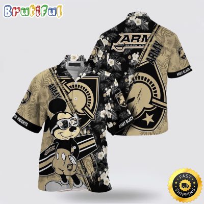 NCAA Army Black Knights Hawaiian Shirt Mickey And Floral Pattern