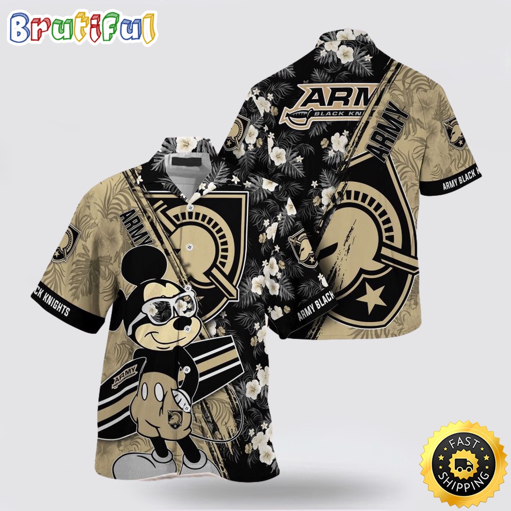 NCAA Army Black Knights Hawaiian Shirt Mickey And Floral Pattern NCAA Army Black Knights Hawaiian Shirt Mickey And Floral Pattern