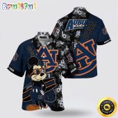 NCAA Auburn Tigers Hawaiian Shirt Mickey And Floral Pattern