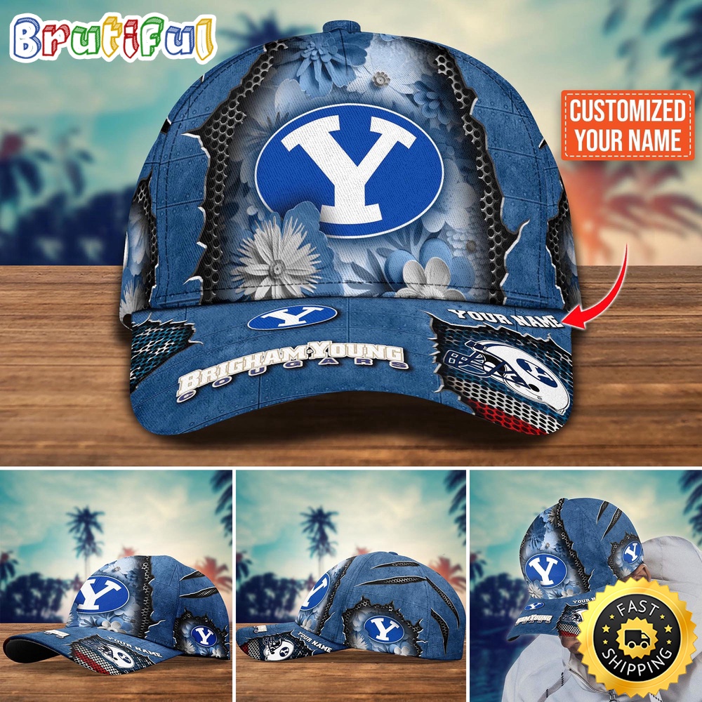 NCAA BYU Cougars Baseball Cap Flag Flower Custom Name Cap