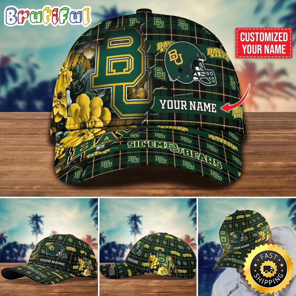 NCAA Baylor Bears Baseball Cap Flower Custom Name Cap