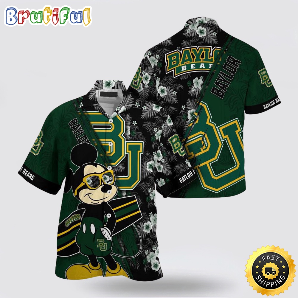 NCAA Baylor Bears Hawaiian Shirt Mickey And Floral Pattern