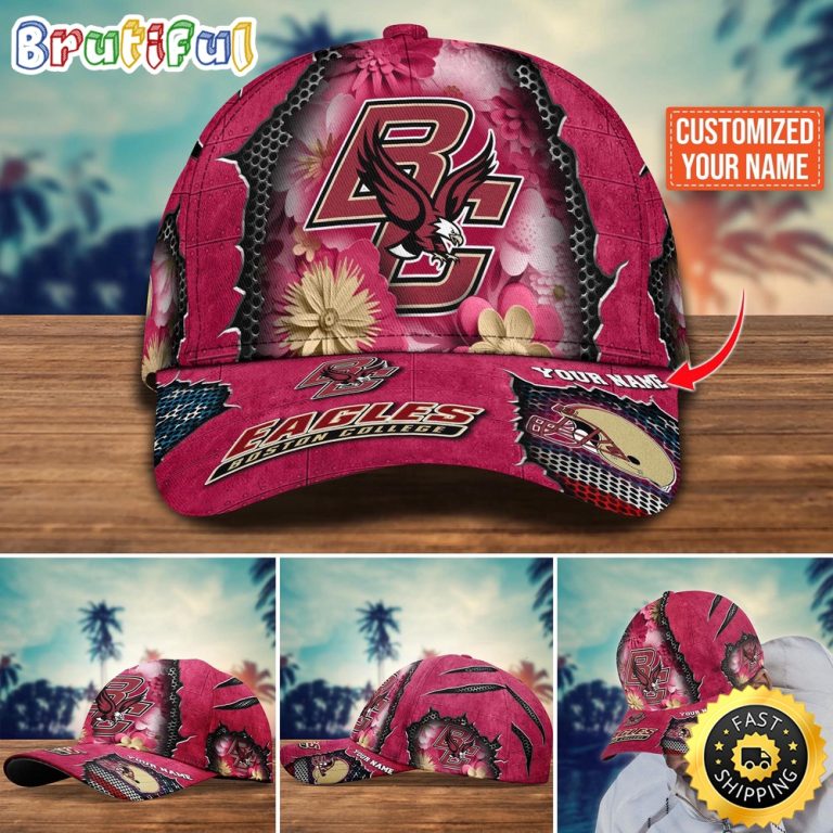 NCAA Boston College Eagles Baseball Cap Flag Flower Custom Name Cap