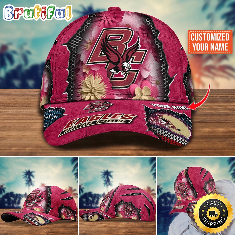 NCAA Boston College Eagles Baseball Cap Flag Flower Custom Name Cap NCAA Boston College Eagles Baseball Cap Flag Flower Custom Name Cap