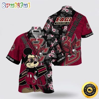 NCAA Boston College Eagles Hawaiian Shirt Mickey And Floral Pattern