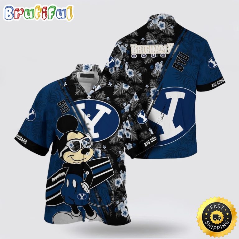NCAA Byu Cougars Hawaiian Shirt Mickey And Floral Pattern