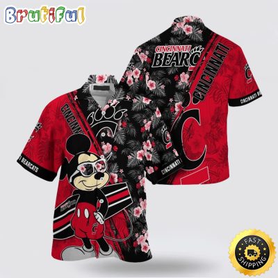 NCAA Cincinnati Bearcats Hawaiian Shirt Mickey And Floral Pattern
