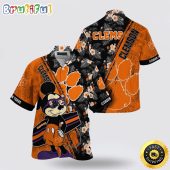 NCAA Clemson Tigers Hawaiian Shirt Mickey And Floral Pattern