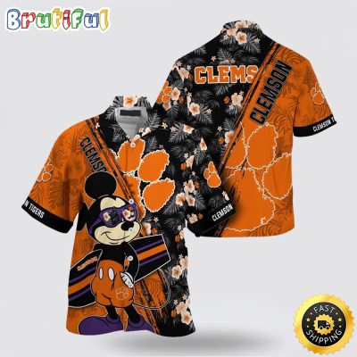 NCAA Clemson Tigers Hawaiian Shirt Mickey And Floral Pattern