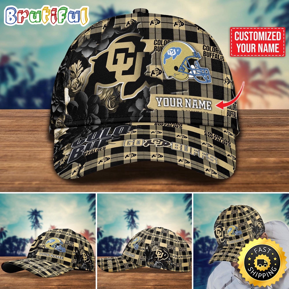 NCAA Colorado Buffaloes Baseball Cap Flower Custom Name Cap NCAA Colorado Buffaloes Baseball Cap Flower Custom Name Cap