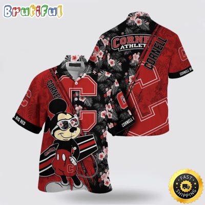 NCAA Cornell Big Red Hawaiian Shirt Mickey And Floral Pattern