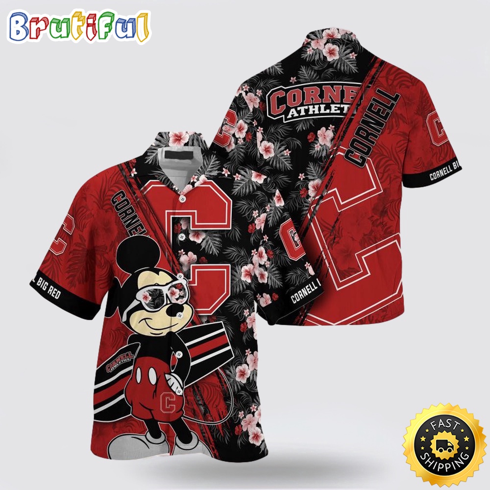 NCAA Cornell Big Red Hawaiian Shirt Mickey And Floral Pattern NCAA Cornell Big Red Hawaiian Shirt Mickey And Floral Pattern