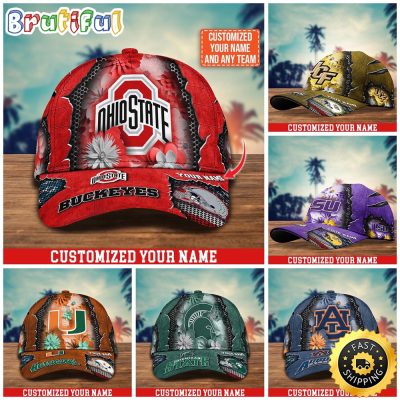 NCAA Customize Baseball Cap Flag Flower Custom Name Cap