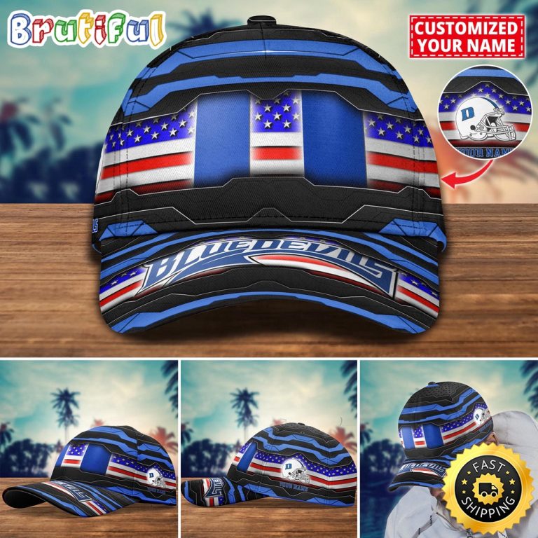 NCAA Duke Blue Devils Baseball Cap Flag Custom Name Cap