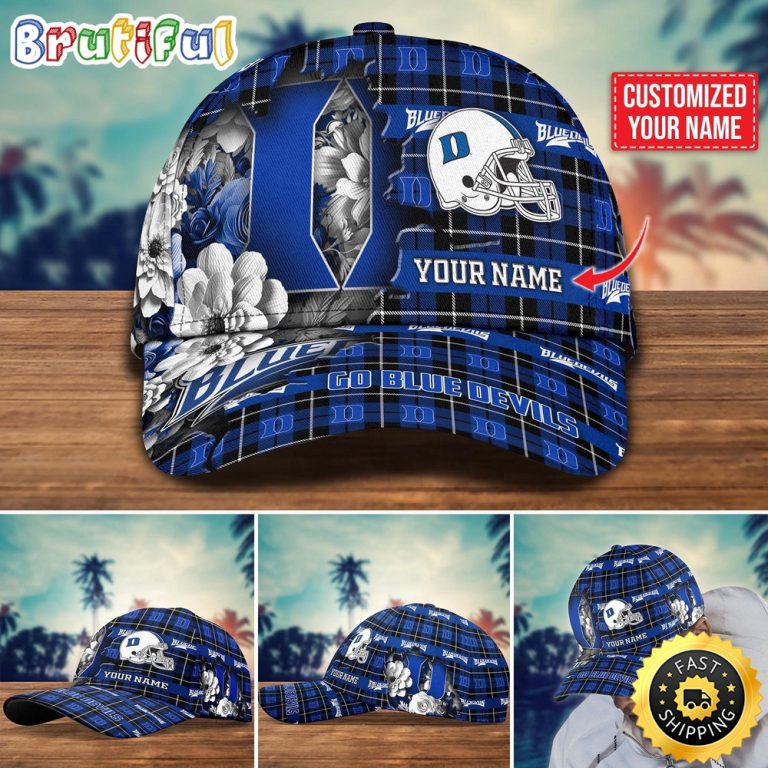 NCAA Duke Blue Devils Baseball Cap Flower Custom Name Cap
