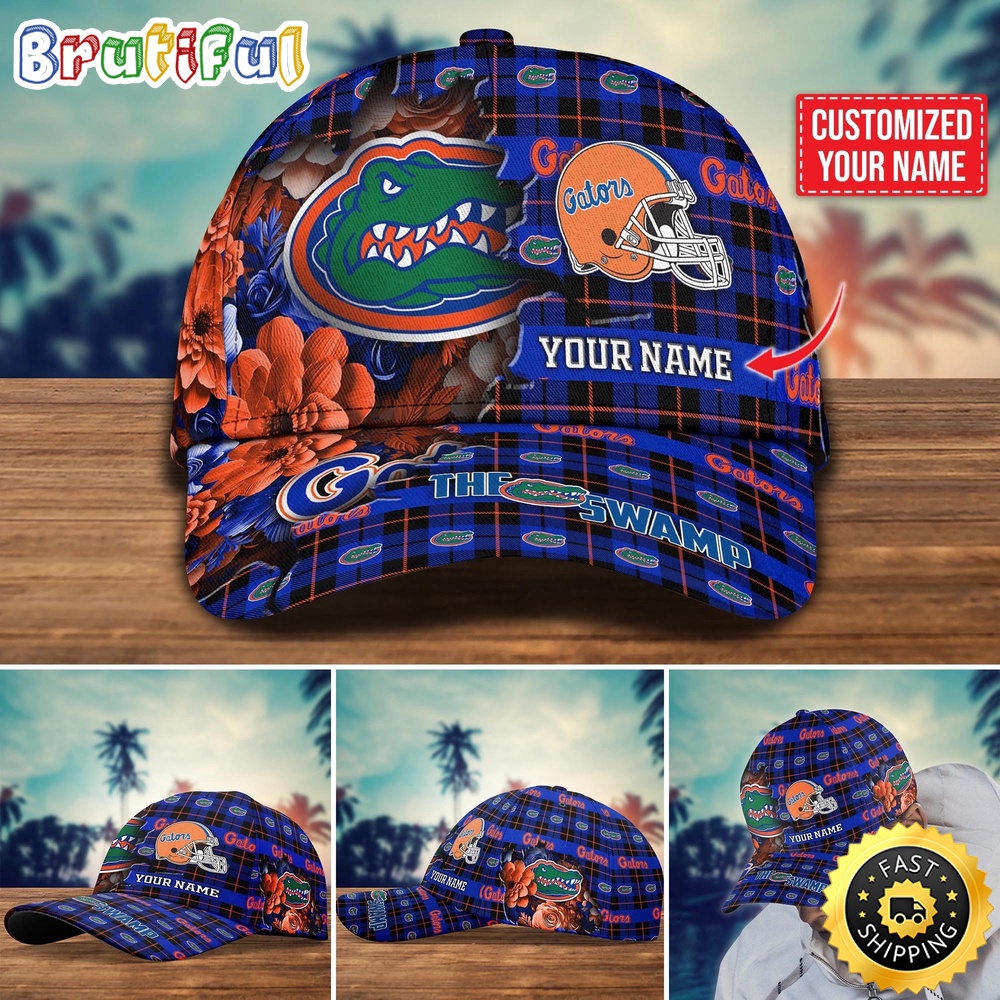 NCAA Florida Gators Baseball Cap Flower Custom Name Cap NCAA Florida Gators Baseball Cap Flower Custom Name Cap