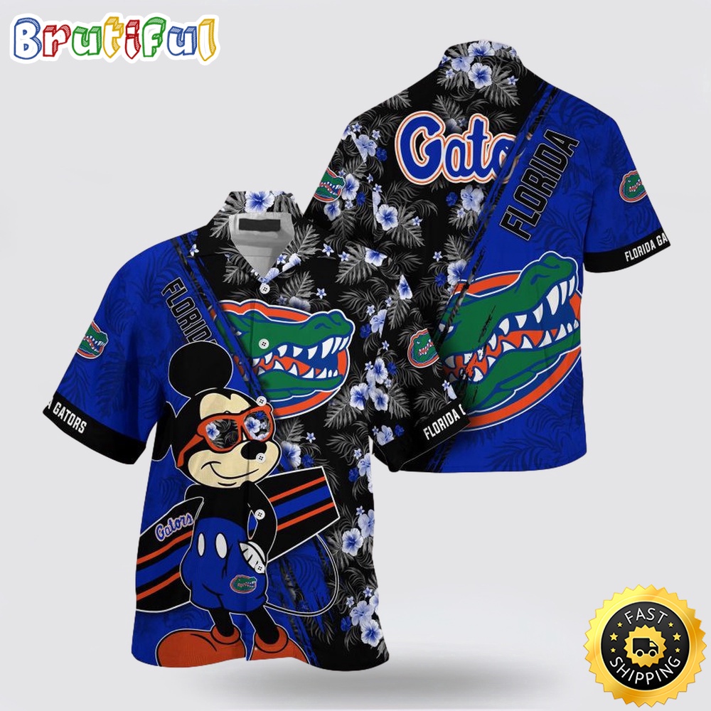 NCAA Florida Gators Hawaiian Shirt Mickey And Floral Pattern NCAA Florida Gators Hawaiian Shirt Mickey And Floral Pattern